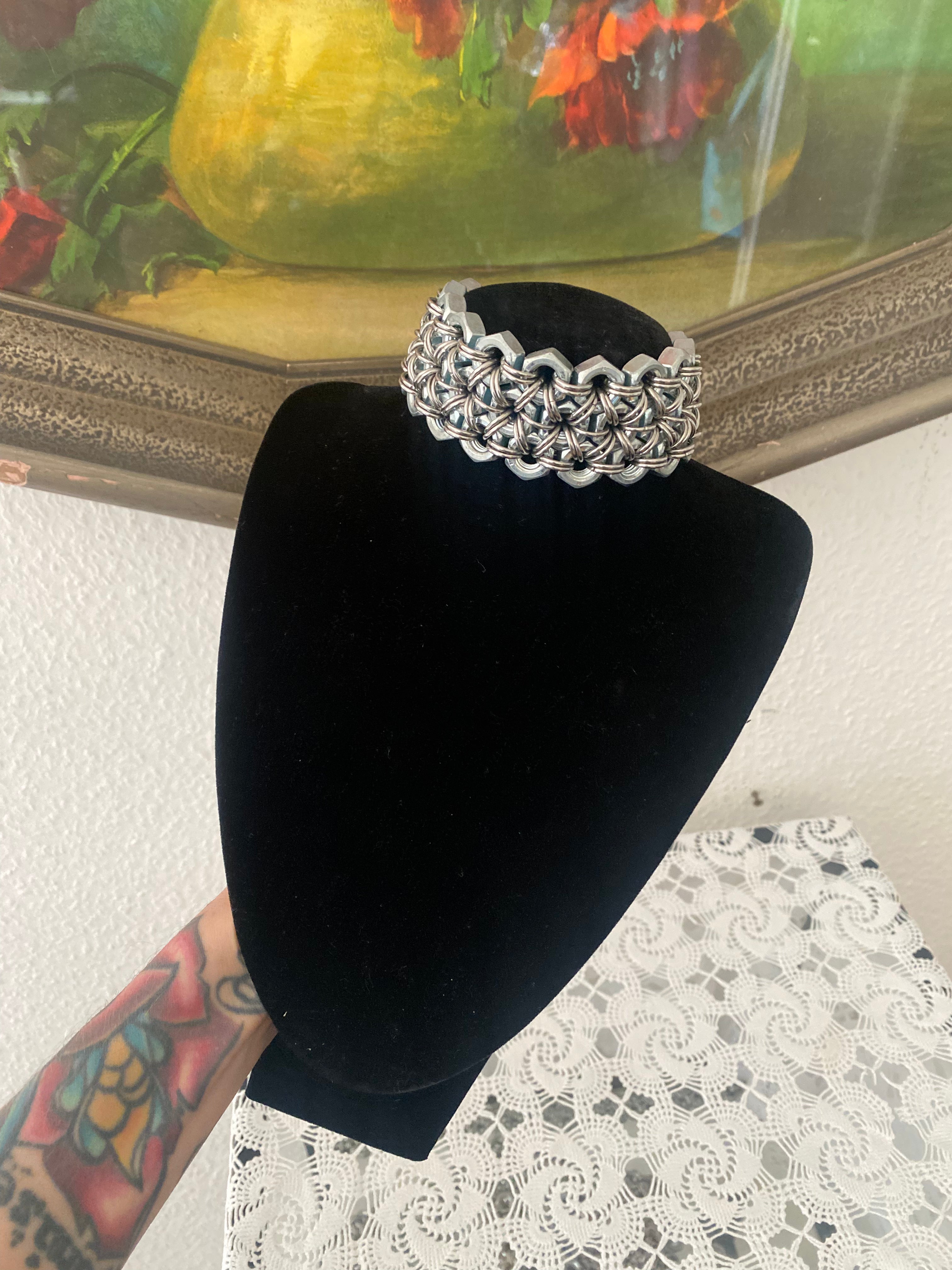 Industrial Metal Weave Choker Necklace (Triple Row)