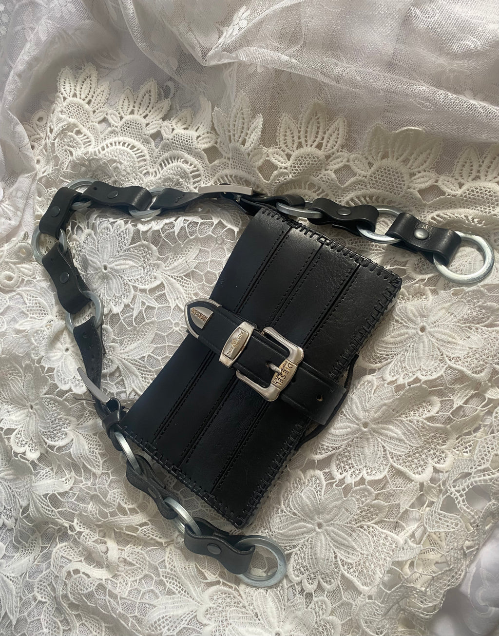 Circulations of You – Upcycled Leather Statement Handbag with Industrial Metal Details